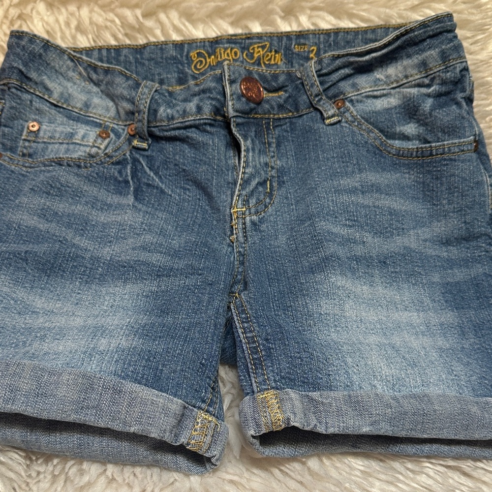 Indigo Rein Classic Blue Denim Cuffed Shorts